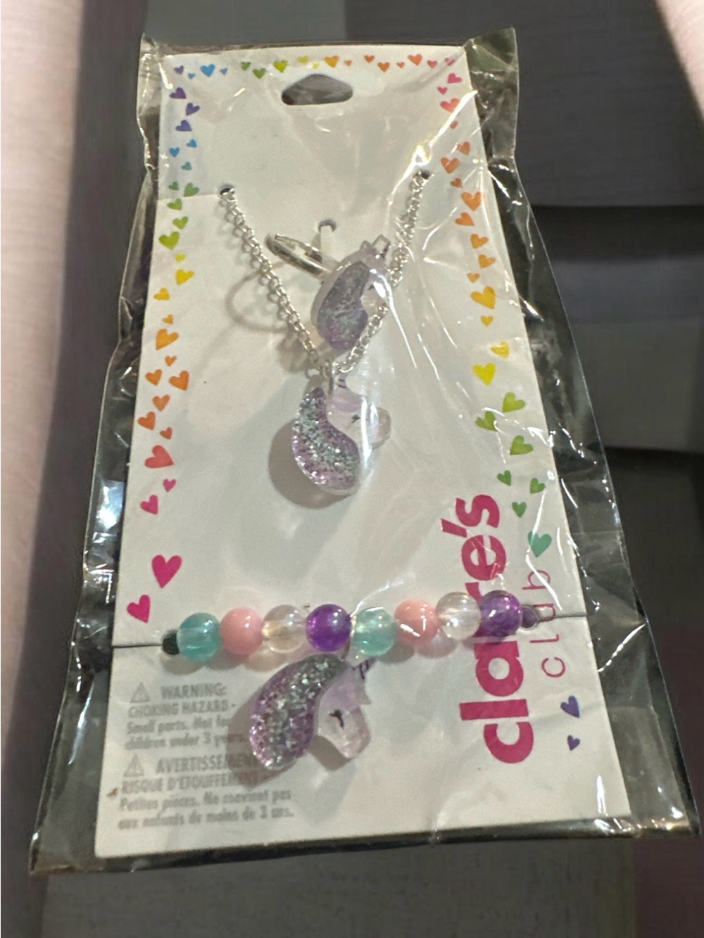 Claire's Purple Glitter Unicorn necklace, ring and Pastel Bead Bracelet Set
1037